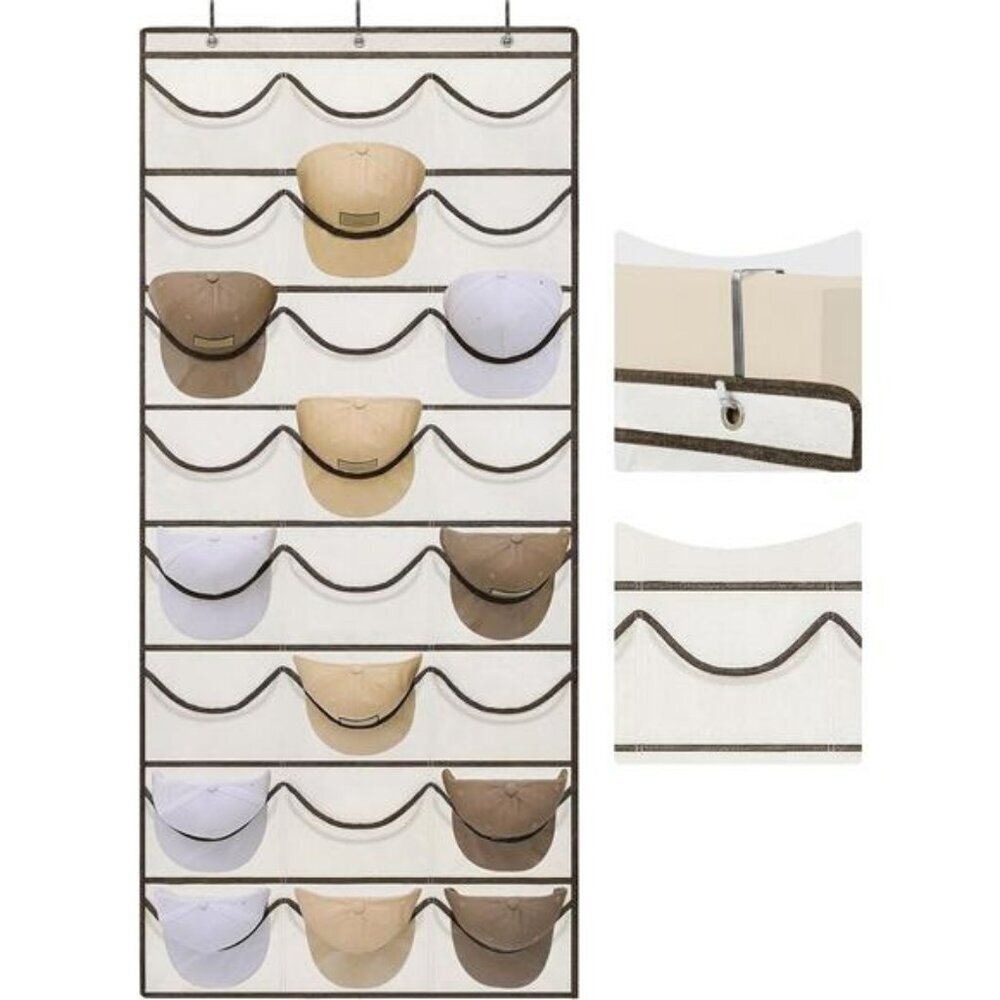 Over Door Hat Organizer 24 Pocket Baseball Cap Holder Hanging Closet Storage